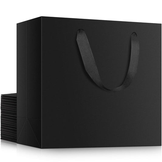 EUSOAR Black Shopping Bags with Handles, 20 Pack 8.6" x3.9" x7" Mini Kraft Paper Gift Wrap Bags with Handles for Business, Grocery, Boutique, Retail, Wedding, Party Favors, Birthdays