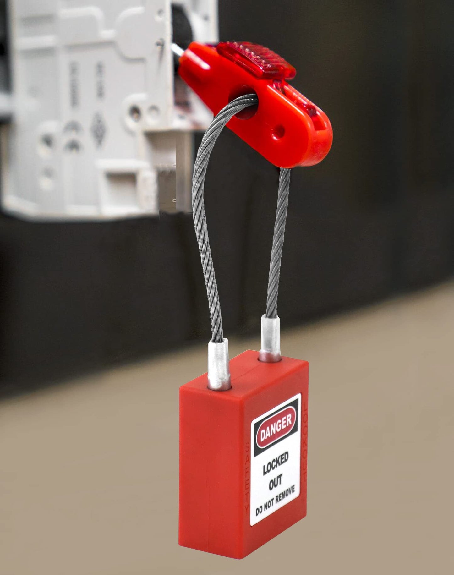 QWORK 4 Pack Lockout Tagout Steel Cable Locks with 8 Keys, Compact Cable Padlock, Red Keyed Different Electrical Lockout Padlock Set
