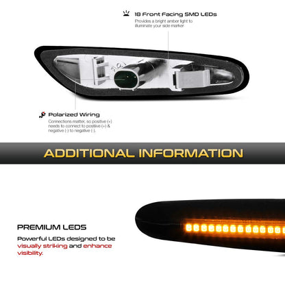 VIPMOTOZ Dark Smoked Lens Full LED Front Fender Side Marker Light Turn Signal Lamp Assembly Replacement For BMW E82 E88 E90 E91 E92 E93 E60 E61 E83, Driver & Passenger Side