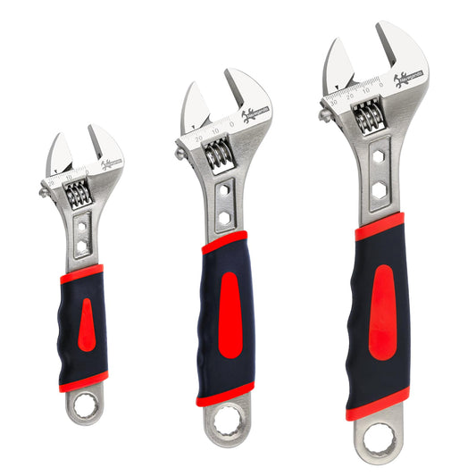 Navegando 3-Piece Adjustable Wrench Set, 6 8 10 Inch Heavy Duty Metric Hand Tools, High Carbon Steel Forged Spanner with Anti-Slip Handle, 150mm 200mm 250mm for Automotive Home Repair