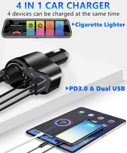 4 in 1 USB C Car Charger, 168W Multi USB Cigarette Lighter Adapter, Socket Splitter with 3 USB Ports, 12V/24V Dual USB Type C PD Fast Car Charger Adapter for iPhone 17/Air/16/15 Pro Max iPad GPS