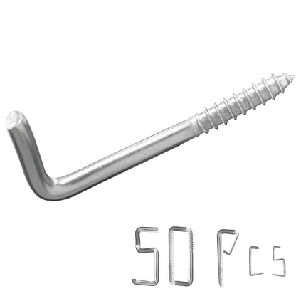 Soimuk 304 Stainless Steel 2 in L Shaped Screw-in Hooks, 50 Pcs, 7 Shapes, Right Angle Medal Hooks for Hanging