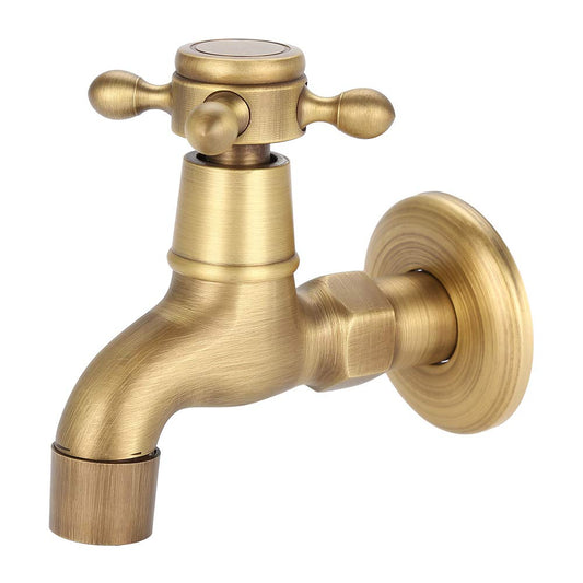 European Classic Mop Pool Faucet Wall Mounted Single Cross Handle Solid Brass Vintage Antique Oil Rubbed Water Tap Elegant Smooth Luxury Cold/hot Water Control Sink Faucet (Short)