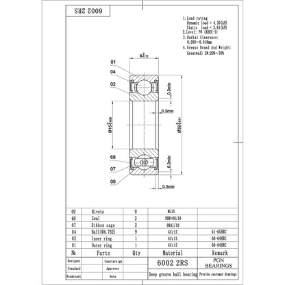 PGN (10 Pack) 6002-2RS Bearing - Lubricated Chrome Steel Sealed Ball Bearing - 15x32x9mm Bearings with Rubber Seal & High RPM Support