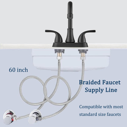 60" Faucet Supply Line,3/8" Comp x 1/2" FIP Flexible Faucet Connector,Stainless Steel Braided Supply Line for Long Distance Use of Faucet Sink, Water Heater, Angle Valve（Plumbers Tape Include