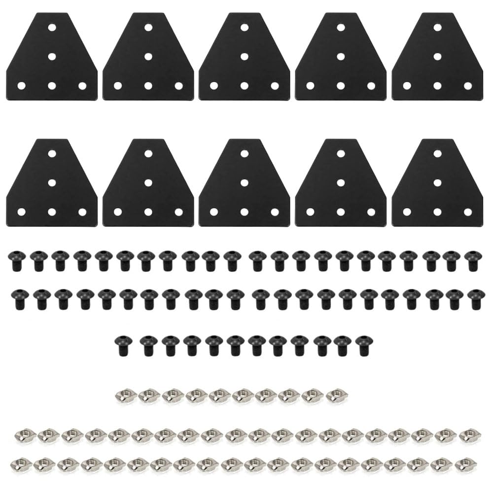 SeekLiny 2020 Aluminum Extrusion Connector Bracket Set Included 10PCS Joint Plates,50Pcs M5 T-Slot Nuts and 50Pcs M5x8mm Hex Socket Cap Screw for 2020 Series Aluminum Profile 3D Printer Frame