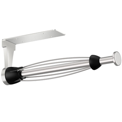 VEHHE Under Cabinet Paper Towel Holder with Ratchet System, One Hand Operable Paper Towel Holder Wall Mount with Damping Effect, Self-Adhesive Papers Towels Holders or Drilled for Kitchen (Silver)