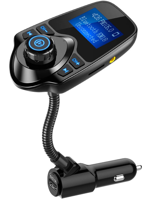 Nulaxy Bluetooth Car FM Transmitter Audio Adapter Receiver Wireless Hands Free Car Kit W 1.44 Inch Display - KM18 Black