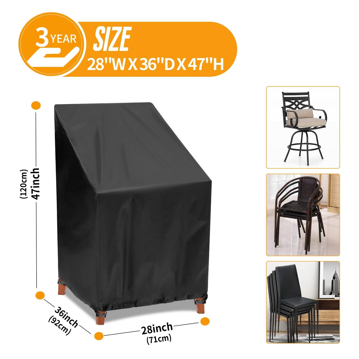 Kipiea 500D Patio Chair Covers Waterproof Winter - Heavy Duty Lawn Outdoor Furniture Chair Covers with Anti UV and No Tears, No Fading (28" W x 36" D x 47" H)