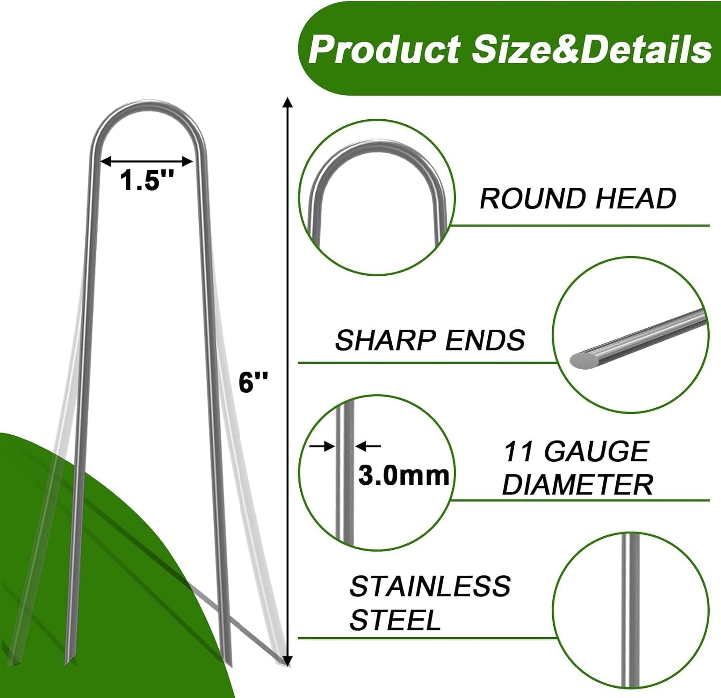 MySit 50 Pack 6 Inch Garden Stakes,Galvanized Landscape Staples & Heavy-Duty U-Shaped Drip Irrigation Spikes for Fabric, Sod, and Weed Barrier