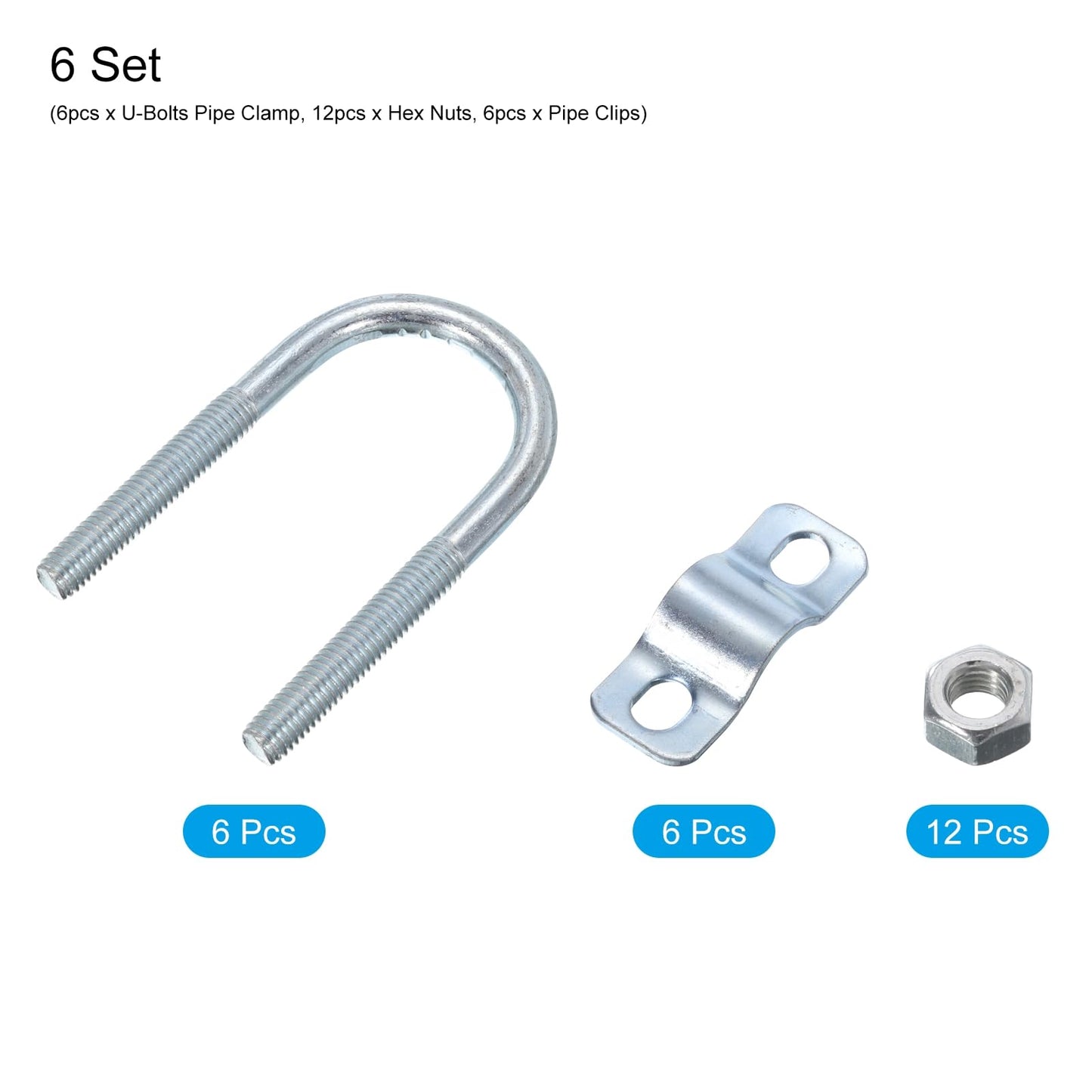 uxcell Round U-Bolts Pipe Clamp, 6pcs Fit 1-1/4"(32mm) to 1-1/4"(32mm) Double Pipe Clamp Pipe Buckle for Greenhouse Awning Frames Antenna Mast