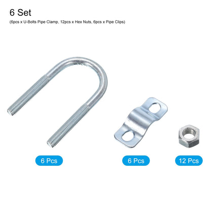 uxcell Round U-Bolts Pipe Clamp, 6pcs Fit 1-1/4"(32mm) to 1-1/4"(32mm) Double Pipe Clamp Pipe Buckle for Greenhouse Awning Frames Antenna Mast