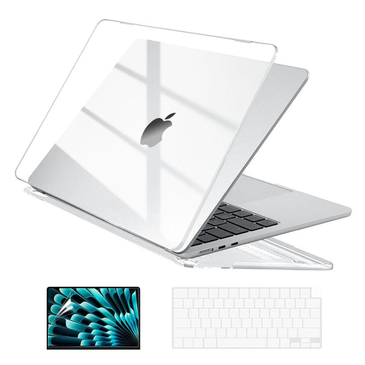 EooCoo Compatible with MacBook Air 15 inch Case 2026 2025-2023 M4 A3241 M3 A3114 M2 A2941 Liquid Retina Display, Protective Hard Shell Case + Keyboard Cover + Screen Protector, Crystal Clear