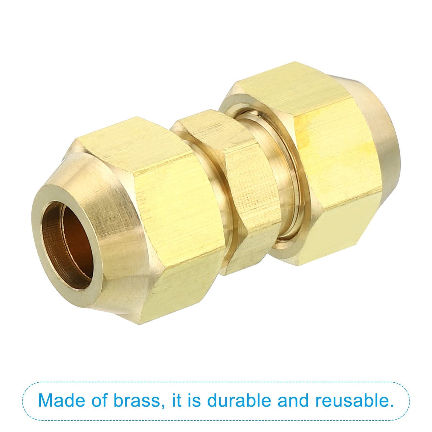 PATIKIL 3/8" OD Brass Flare Union Connector, 3 Set Air Conditioning Copper Double Pipe Extension Joint Connectors Pipe Hose Fitting with Nut, 1.37 x 0.63inch