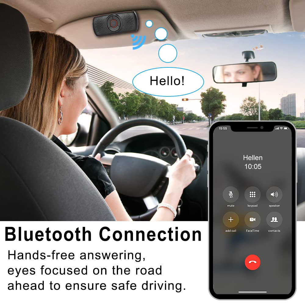 Car Bluetooth Speaker for Cell Phone, SKYBESS Portable Wireless in Car Speakerphone for Handsfree Talking, Bluetooth Car Kit Music Player with Visor Clip, Support Siri Google Assistant TF Card