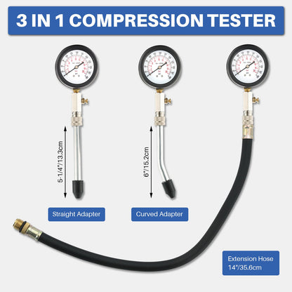 DASBET 8PCS Professional Petrol Engine Compression Tester Kit for Cars & Motorcycles | 0-300 PSI Engine Cylinder Pressure Gauge, Includes M10, M12, M14, M18 Adapters