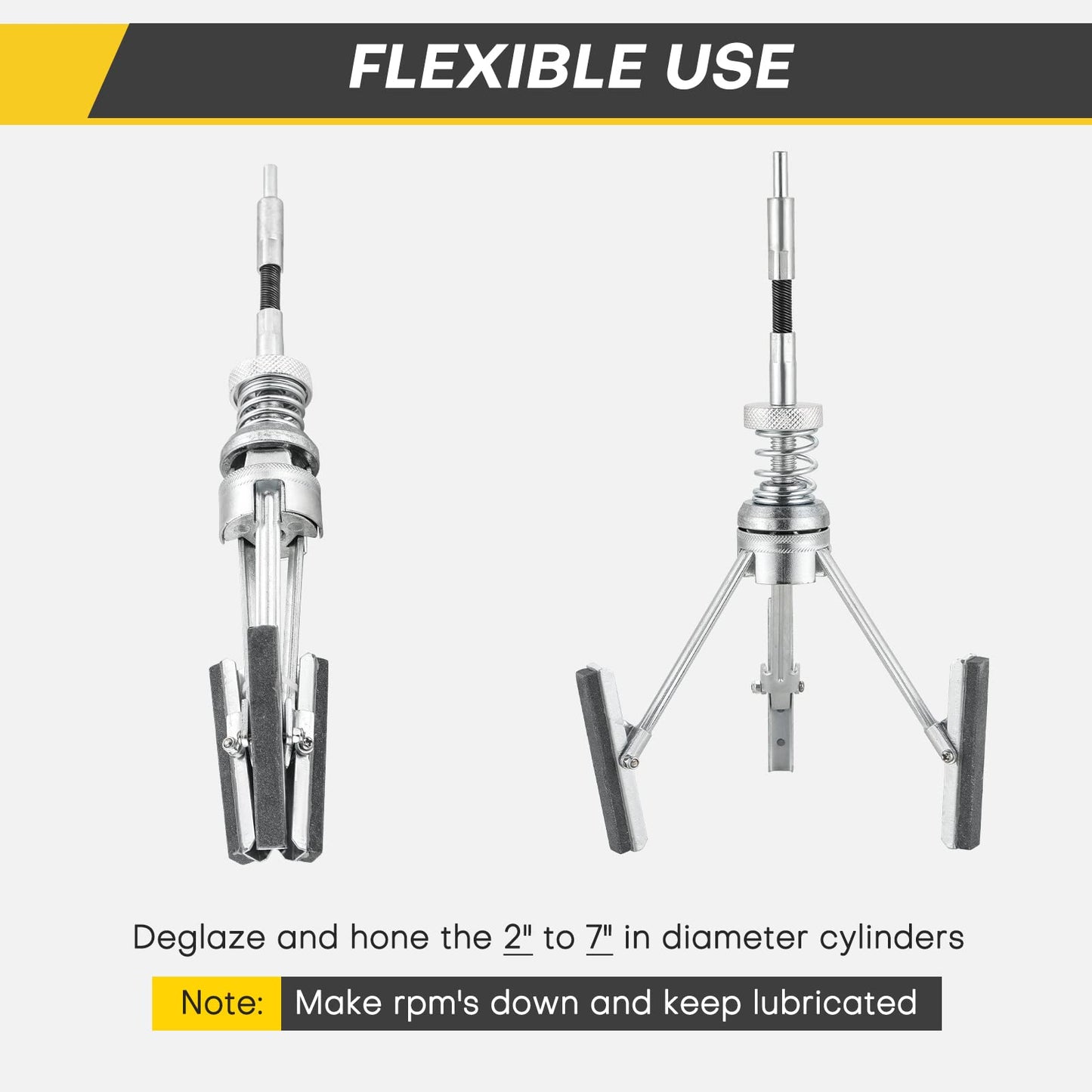 Acymner Engine Cylinder Hone Tool | 5 to 17.7cm Diameter Adjustable Deglazer with Extra 3PCS 3" Long Stones 220 Grit