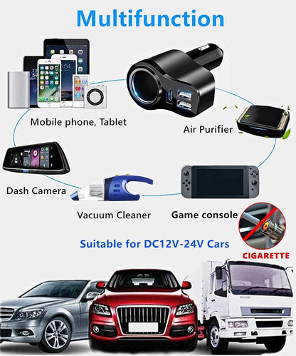 4 in 1 USB C Car Charger, 168W Multi USB Cigarette Lighter Adapter, Socket Splitter with 3 USB Ports, 12V/24V Dual USB Type C PD Fast Car Charger Adapter for iPhone 17/Air/16/15 Pro Max iPad GPS