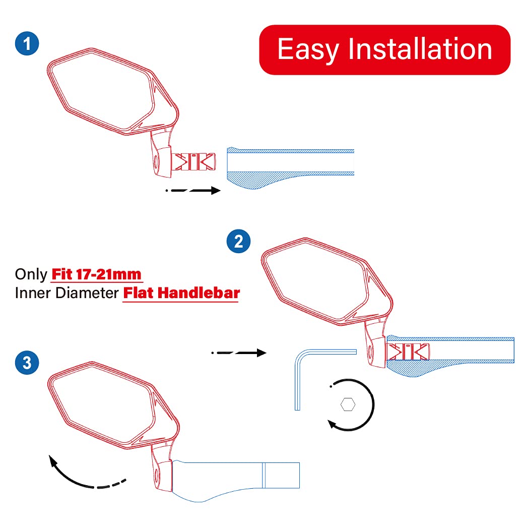 MEACHOW New Bar End Bike Mirror, Crystal UHD Automotive Grade Glass Lens E-Bike Mirrors, Scratch Resistant, Safe Rearview Mirrors, (Silver Left Side) ME-022LS