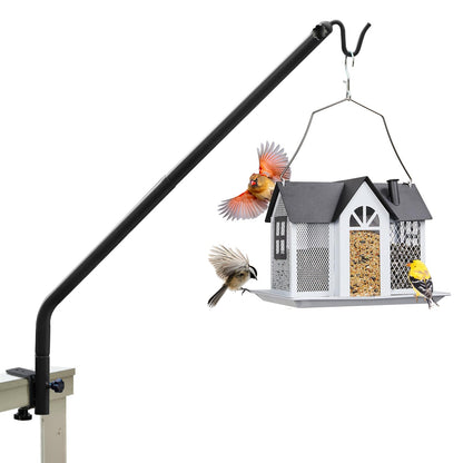 Kingsyard Heavy Duty Deck Hook, 27"-39" Adjustable Metal Deck Railing Hooks for Hanging Bird Feeders, Planters, Suet Baskets, Lanterns, Wind Chimes, Clamp Mounted