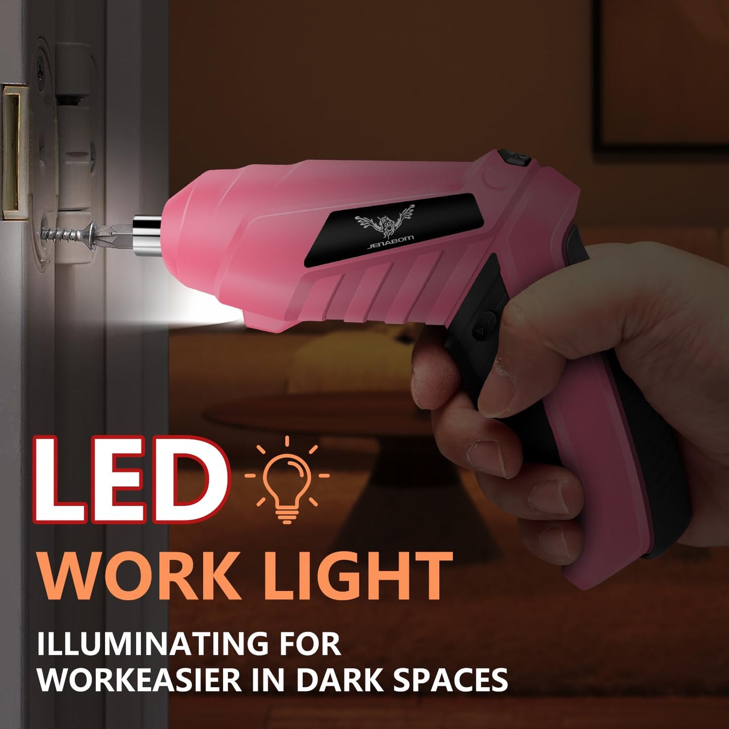 JENABOM 14 in 1 Electric Screwdriver Cordless Rechargeable Small Power Drill Set 3.6V Drill 3Nm Max Torque Electric Rotatable with LED Light Screwdriver, Pink