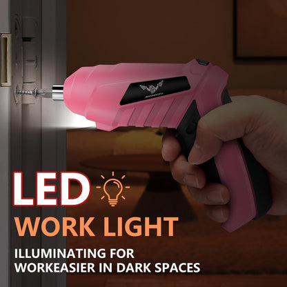 JENABOM 14 in 1 Electric Screwdriver Cordless Rechargeable Small Power Drill Set 3.6V Drill 3Nm Max Torque Electric Rotatable with LED Light Screwdriver, Pink
