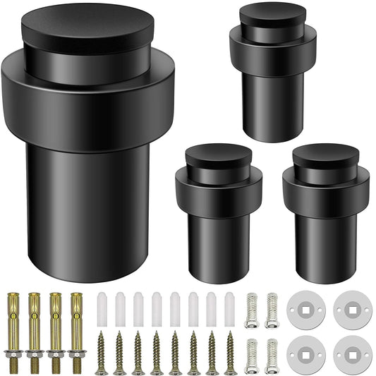 Door Stopper Stainless Steel Cylindrical Floor Door Stop Black Rubber Door Stoppers Brushed Modern Commercial Door Stops Decorative Heavy Duty Solid Doorstop Bumper Wedge Wall Protector 2.5Inch 4 Pack