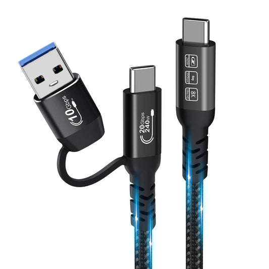 USB C Cable,USbC 3.2 Gen 2X2 20Gbps,Multi Functional 2in1 USB A to Type C 8K@60Hz UHD Video 5A/240W PD3.1 Fast Charge Cord Compatible with Thunderbolt 3/4 MacBook Pro Samsung (100, Centimeters)