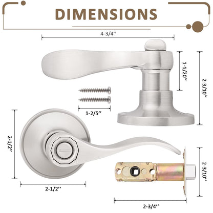 Probrico (1 Pack)Privacy Door Lever[Thumb Turn Lock on The Inside],Locking Door Handle Set for Bedroom & Bathroom Doors,Keyless Satin Nickel Finish Wave Door Lock, Reversible Right & Left Side Handed