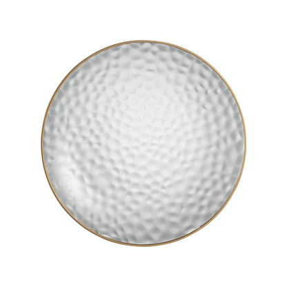 PLASTICPRO 30 Pack Hammered Plastic Plates Heavyweight Disposable Plastic Plates Elegant Clear Hammered Rim Platsic Party Dishes (Hamered Clear With Gold Rim, 7'' INCH PLATES)