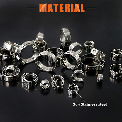 Rustark 120Pcs 6-23.5mm 304 Stainless Steel Single Ear Stepless Hose Clamp Clips Assortment Kit for Various Hoses and Automotive Use