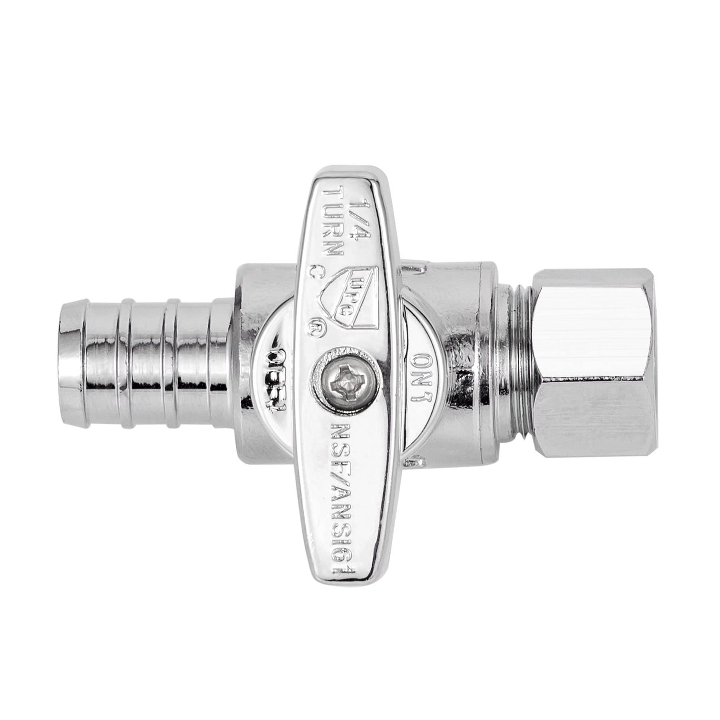 Breezliy 1/2 Pex Straight Stop Valve Sink Toilet Shut Off Valve,2 Pack Turn Straight Stop Valve 3/8" OD Compression X 1/2" Barb Crimp Pex LF Chrome Plated Brass with 2pcs 1/2 PEX Copper Ring
