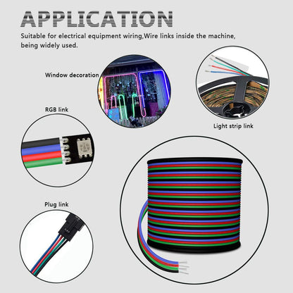 LEADTOPS 22AWG 4pin LED Electric RGB Wire 22 Gauge 100ft 30m Conductor Extension Cable Line Cord for RGB LED Strip 5050 3528