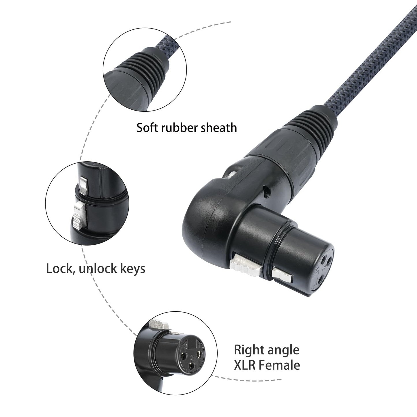 Devinal Right Angle XLR Cable, Right Angle Female XLR to Straight Male XLR Microphone Mic Cable Cord, 90 Degree XLR Female Adapter for Sound Devices Mixer Recorder 3.3 FT 2 pcs