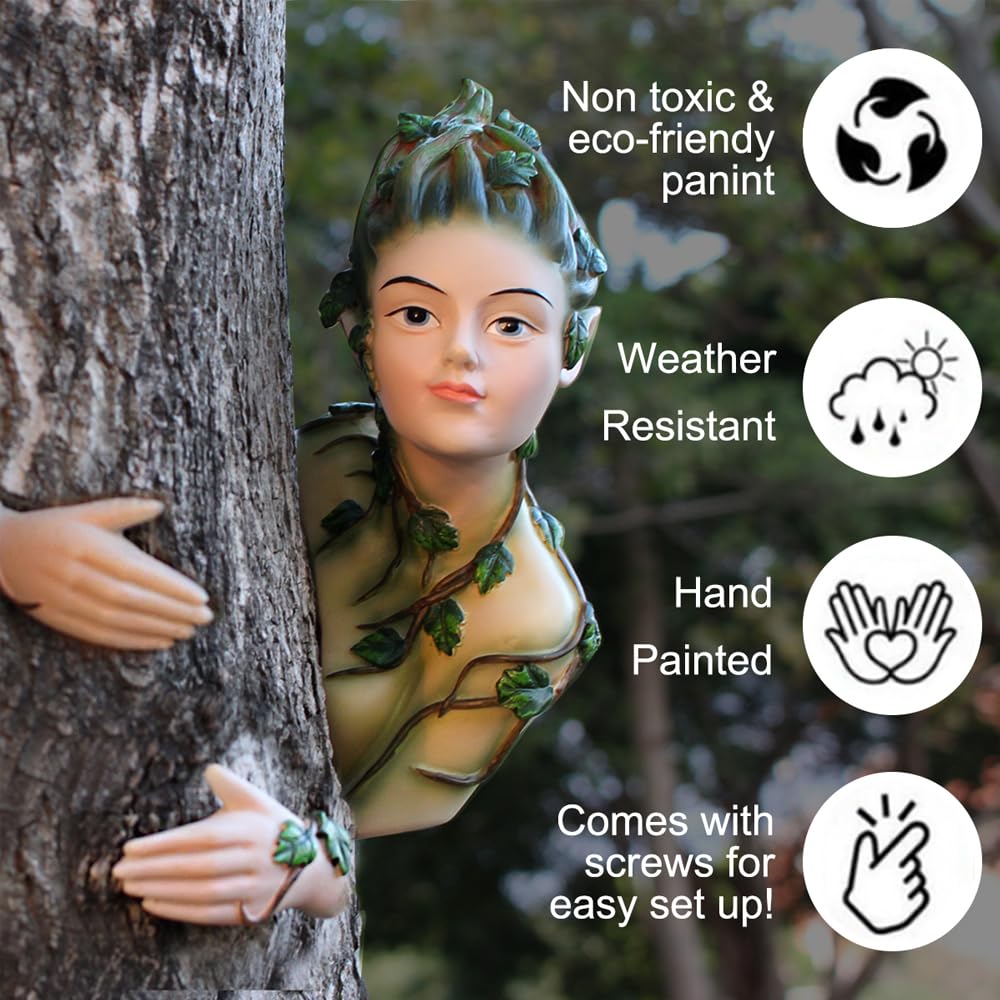 Meyas Outdoor Statues Garden Sculptures Decoration Fairy Tree Hugger Tree Face Fairy Sculpture Garden Peeker Courtyard Outdoor Decoration Fairy Garden Ornament Figurines Statues Art Yard Tree Hugger