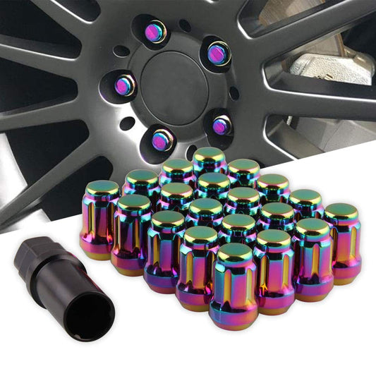 RYANSTAR Lug Nuts 20Pcs/Set M12*1.5 Hexagon Drive Acorn Lug Nuts Wheel Nuts + 1 3/4 inches 19mm and 21mm Hex Anti-Theft Socket Key, Colorful