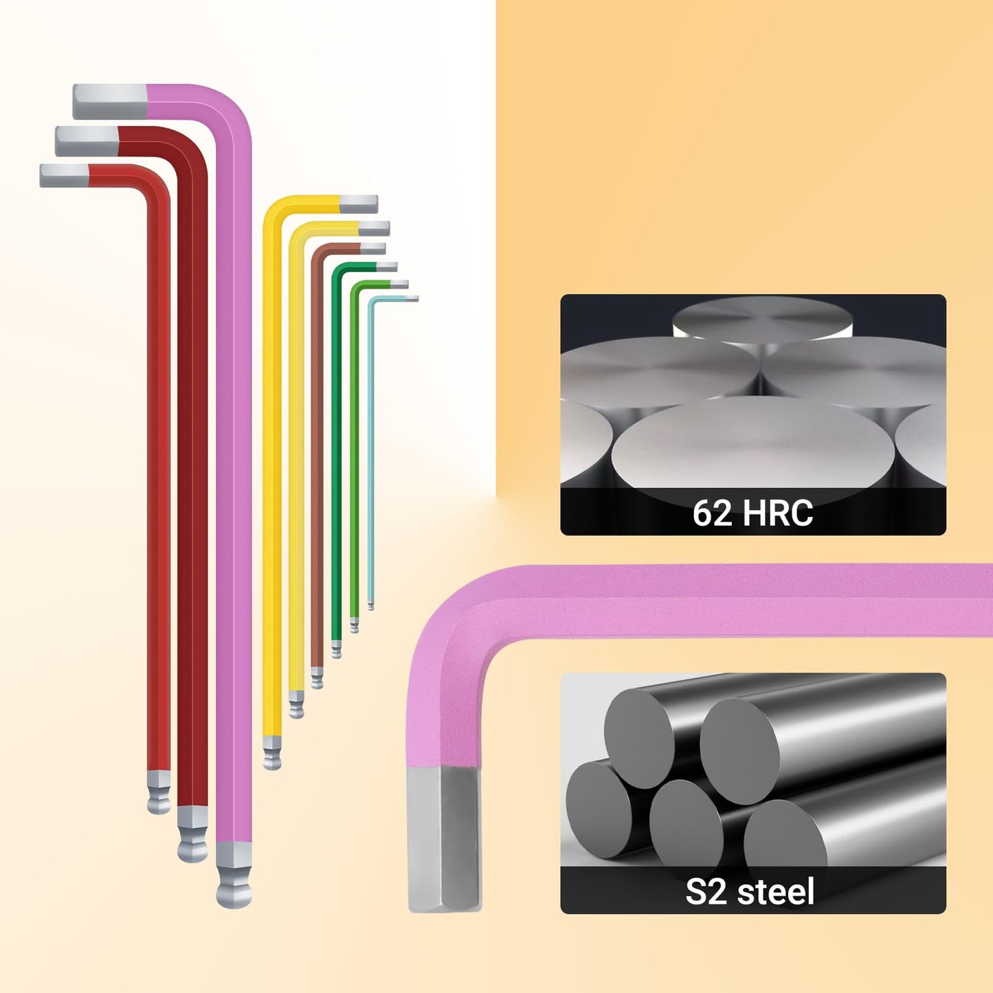 9PC Metric Ball-End Hex Key Set (1.5-10mm), Color-Coded Anti-Slip Wrenches for Machinery & Vehicle Repair