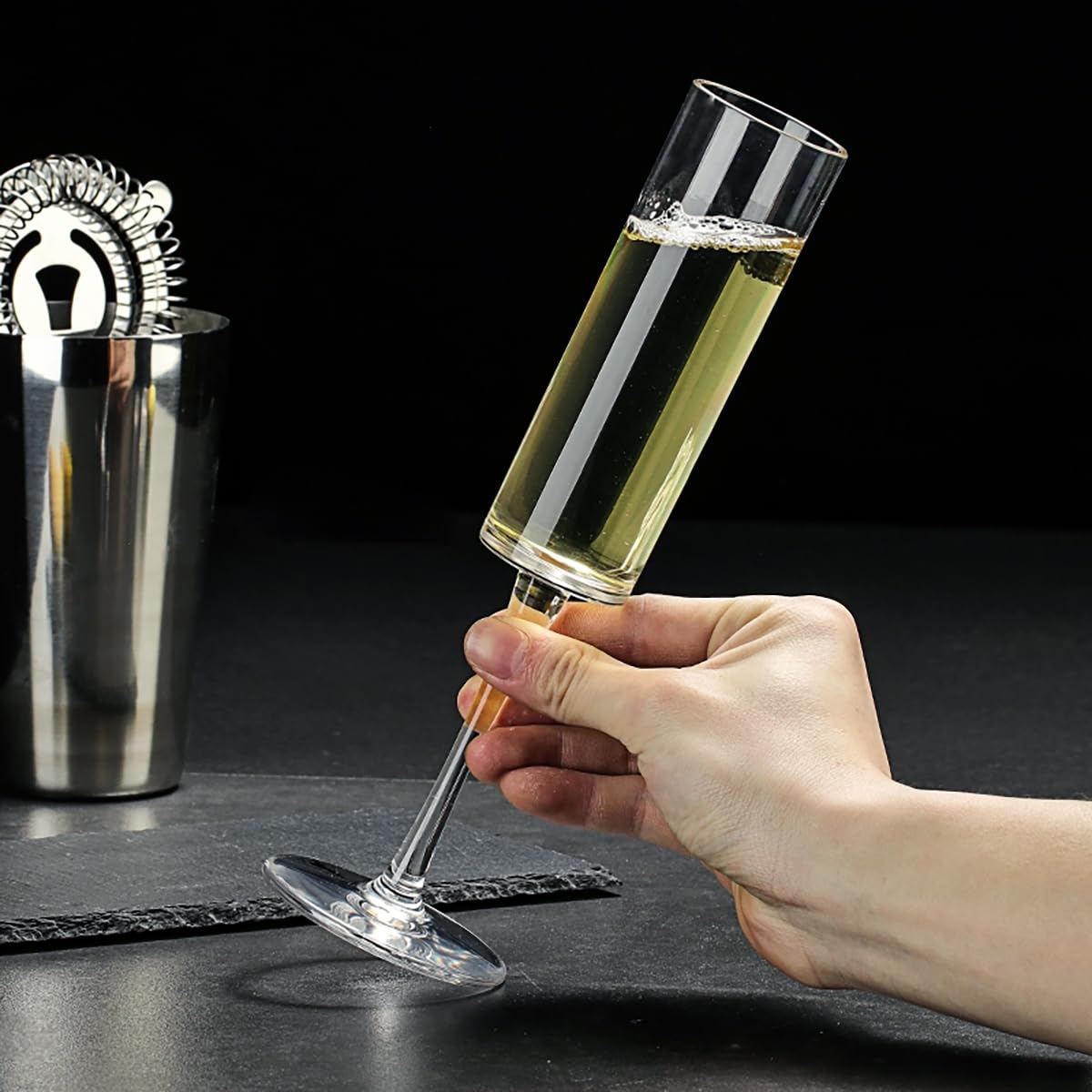 Elsjoy Set of 8 Acrylic Champagne Flutes, 6 Oz Unbreakable Clear Goblet Glasses Reusable Champagne Toasting Cups, Shatterproof Stemmed Champagne Coupes for Wedding, Anniversary, Party, Birthday, Bar