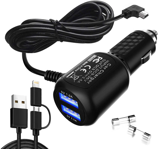 Car Charger for Gar’min Nuvi,Ga‘rmin car Charger,Gar’min nuvi car Charger,Gar‘min GPS Charger Cable,Mini USB Power Cord Cable Dual Port USB Vehicle Power Charging Cable