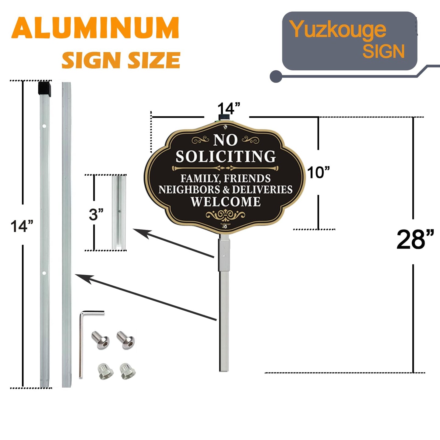 Yuzkuoge No Soliciting Sign With Stake Family Friends and Neighbors Welcome Front Door Signs - 2 Pack, 10 x 14 Inches Aluminum Sign with 2.3 Feet Stake(Detachable),