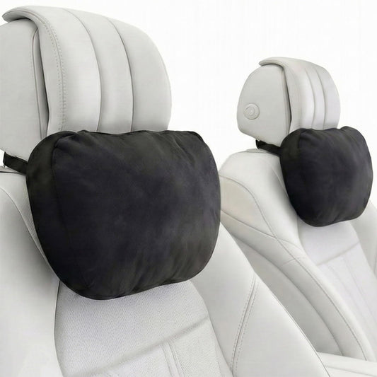 2PCS Welbrit Car Pillow for Car Neck Pillow for Driving Seat Leather Neck Support Soft Cushion Back Support Head-Rests for Vehicle Sleeping with Elastic Adjustment Strap (Black, Head)