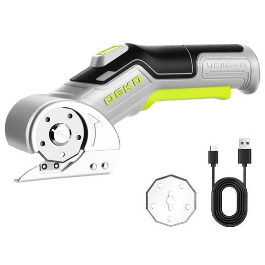 Cordless Electric Scissors Cardboard Cutter: DEKOPRO 3.7V 2000mAh Electric Box Cutter, Rechargeable Power Rotary Cutter with Safety Lock, 389g Carpet Cutters with Blade, Type-C Charging(Grey)