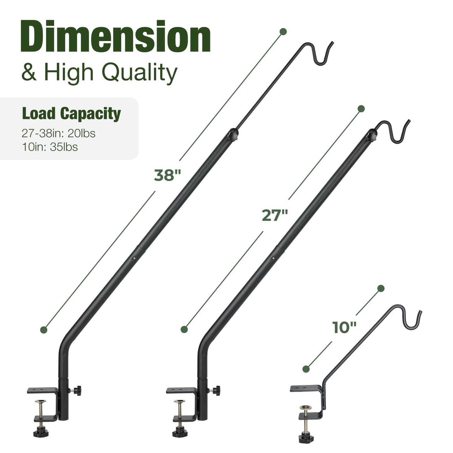 Kingsyard 2 Pack Heavy Duty Deck Hook - 10 inch Metal Deck Railing Hooks for Hanging Bird Feeders, Planters, Suet Baskets, Lanterns, Wind Chimes