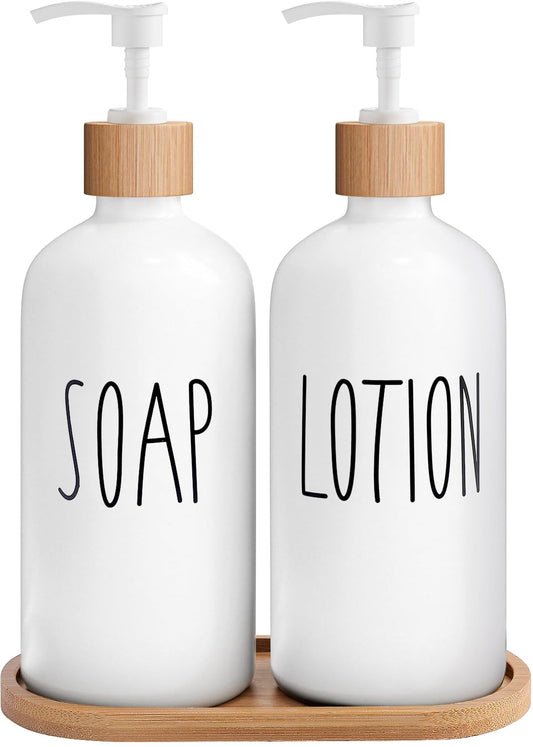 MOMEEMO White Soap Dispenser Bathroom Set, Soap and Lotion Dispenser Set Suitable for Bathroom Accessories Decor. (White)