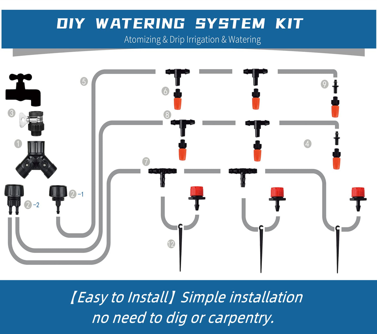 132FT Greenhouse Micro Drip Irrigation Kit, 164PCS Garden Automatic Watering System with 1/4” Blank Distribution Tubing Hose Adjustable Nozzle Emitters Sprinkler for Garden Landscape Flower Bed Patio