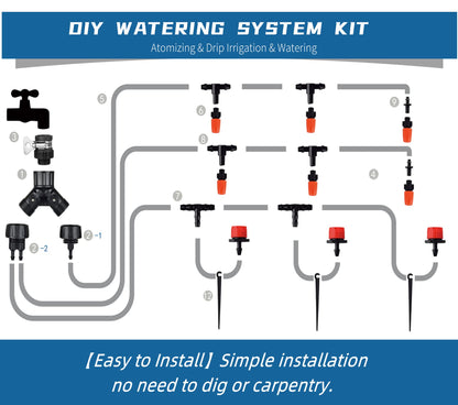 132FT Greenhouse Micro Drip Irrigation Kit, 164PCS Garden Automatic Watering System with 1/4” Blank Distribution Tubing Hose Adjustable Nozzle Emitters Sprinkler for Garden Landscape Flower Bed Patio