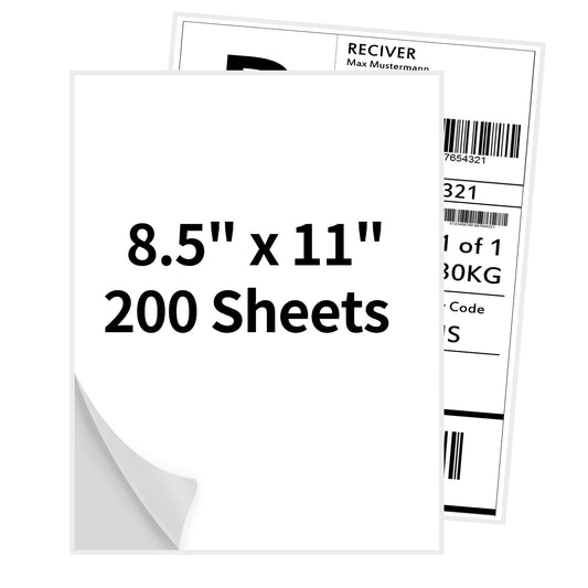 8.5" x 11" Labels, 200 Sheets Full Page Labels, Self Adhesive Shipping Address Labels Full Sheet Label Stickers Paper for Laser/Ink Jet Printer