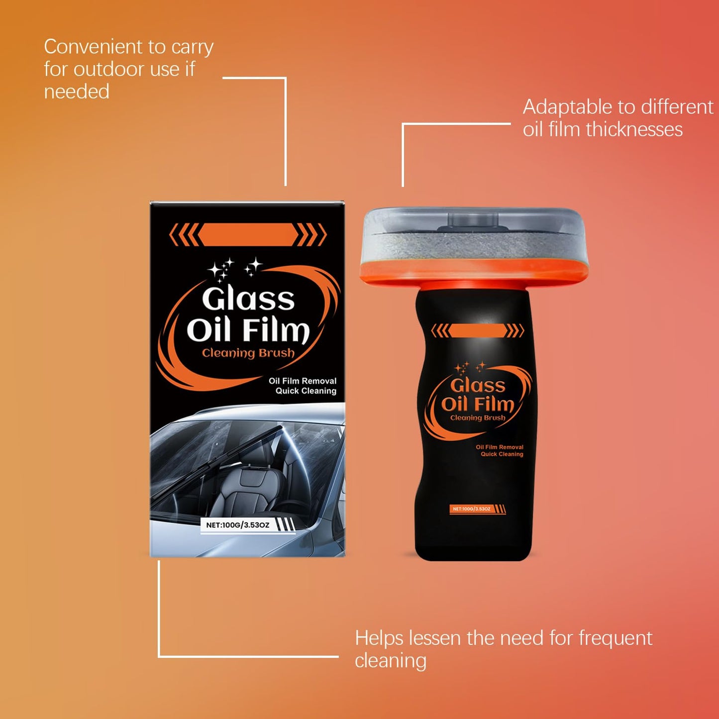 2PC Glass Oil Film Remover for Car,100ml Roll-On Glass Compound with Cleaning Board, Removes Oil Film & Smudges,Automotive Oil Film Cleaning Brush for Car Windows
