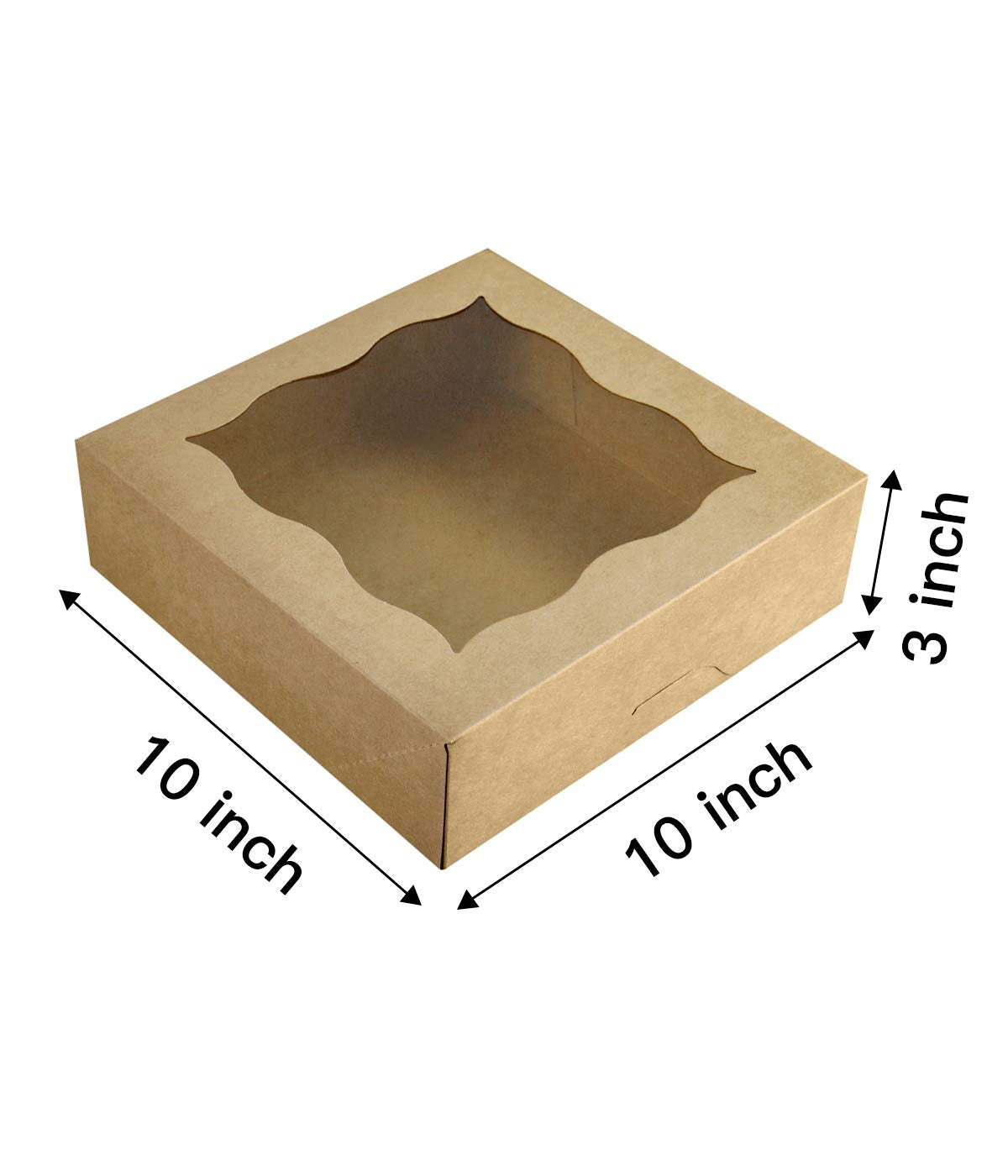 10"x10"x3"Brown Bakery Boxes with PVC Window for Pie and Cookies Boxes Large Natural Kraft Paper Box, Pack of 12