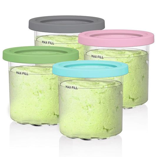 4 Pack Pints and Lids for Ninja Creami NC299AMZ NC300C NC301C CN302CCO Series Ice Cream Makers, BPA-Free & Dishwasher Safe, 16oz SharkNinja Creamy Containers Replacement